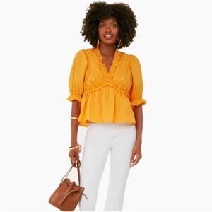 Hyacinth House Canary Ruffle Rela Blouse Puff Sleeve Tangerine Orange Tuckernuck